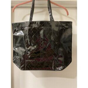 Bloomingdale’s Shiny Black Leopard Print Lined Tote